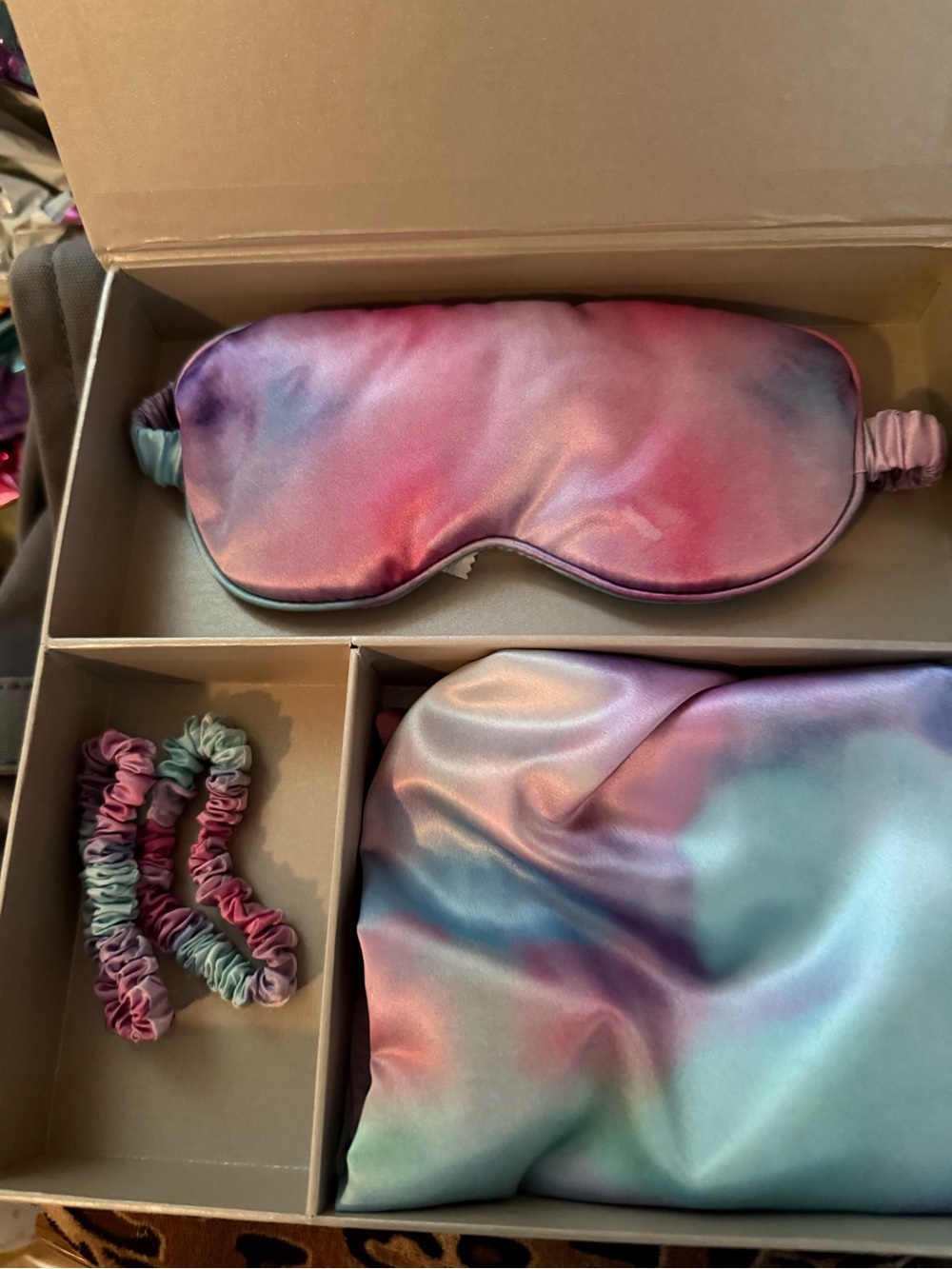 Silk-Like Tie-Dye Sleep Mask & Pillowcase Set - Pink Blue Purple